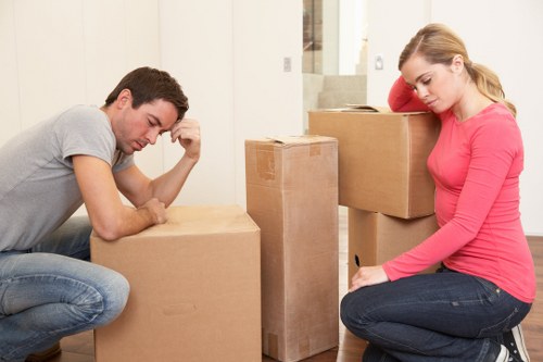 Office relocation with boxes and desks prepared for transport